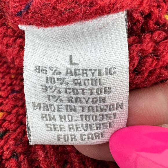 Dress Barn Fair Isle Wool Blend Red Cardigan Sweater Size Large - Picture 6 of 8